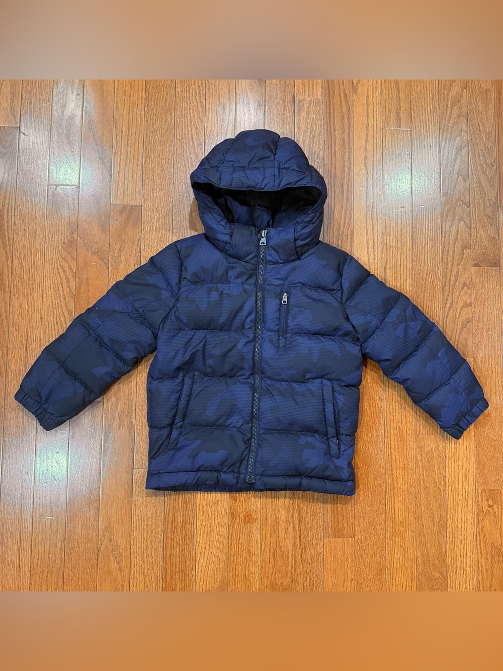Polo Ralph Lauren Boys Size 6 Down Puffer Jacket Blue Camo Hooded Coat Winter